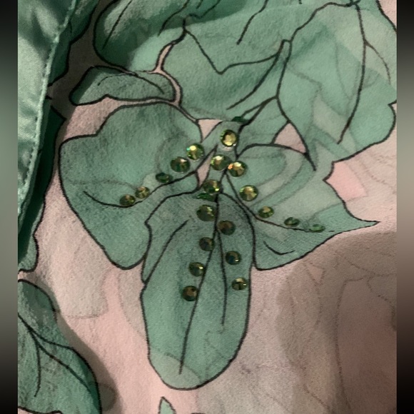 Y2k Bebe 100% Silk Kimono Aqua Teal Coverup Floral Crop Top Crystal Rhinestones - Picture 4 of 4